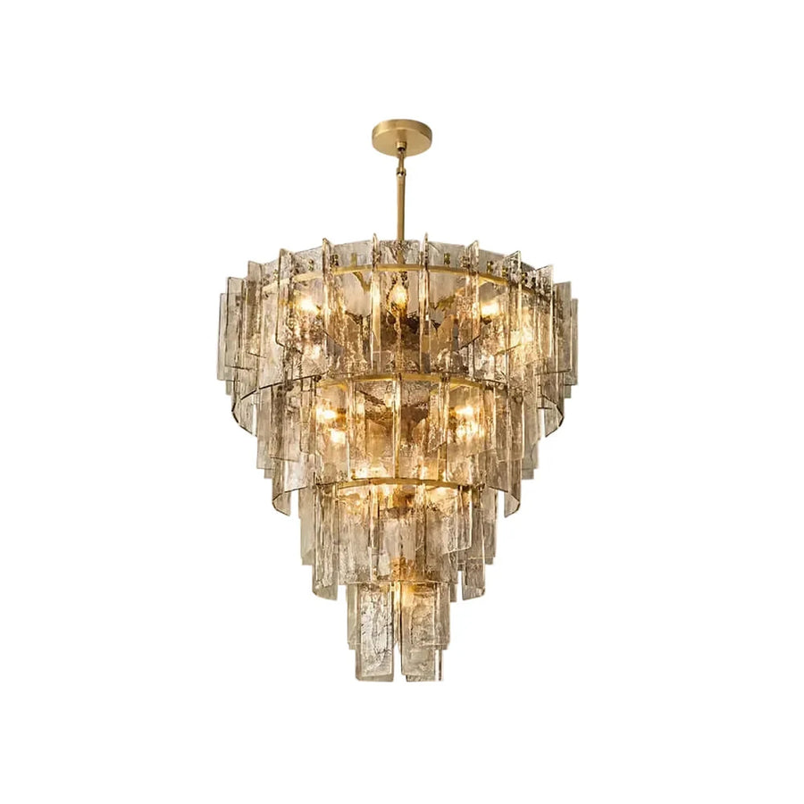 Sculptural Tiered Chandelier in smoke amber cast glass for Dining Room light fixture by AUVIELIGHT