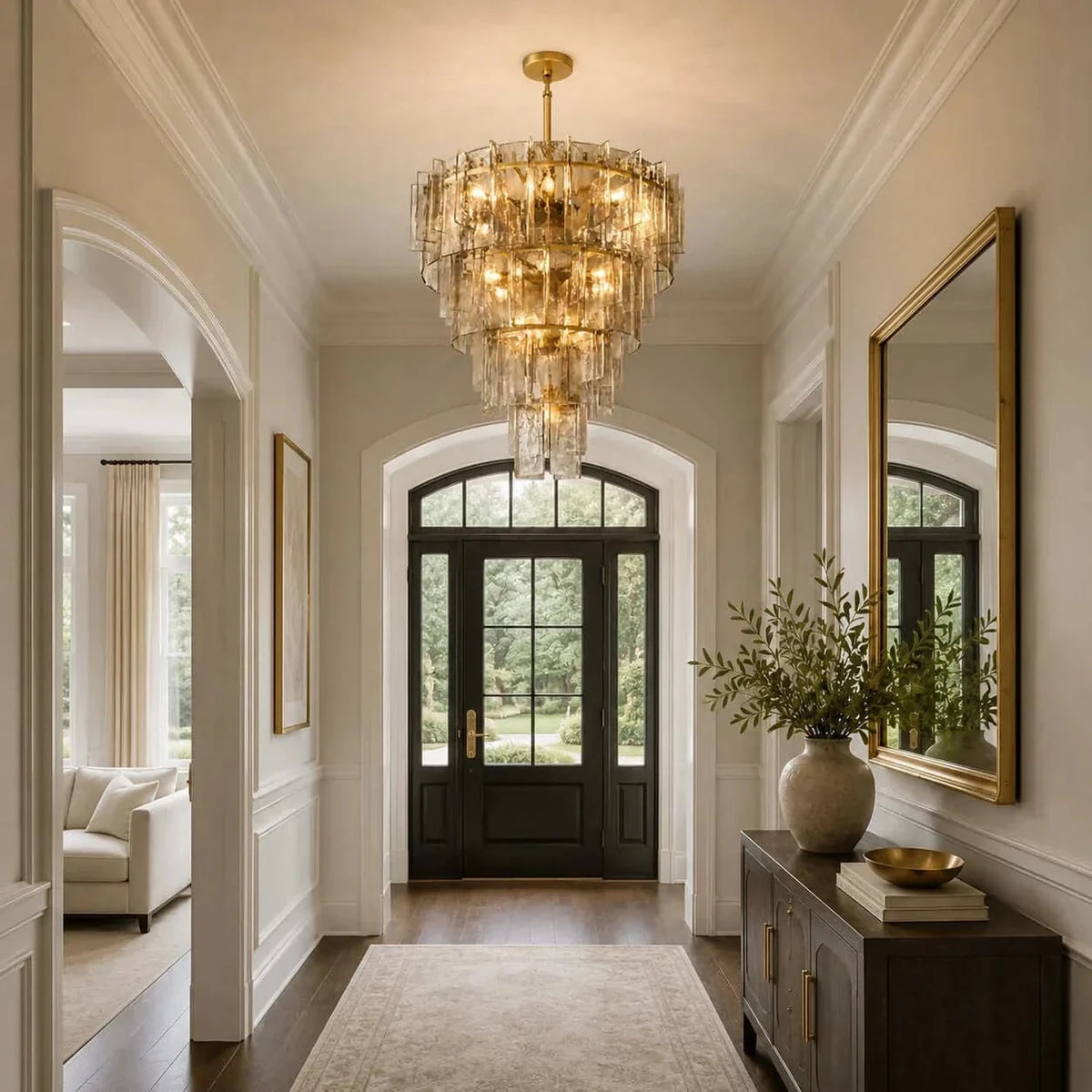 Sculptural Tiered Chandelier in smoke amber cast glass for Dining Room by AUVIELIGHT