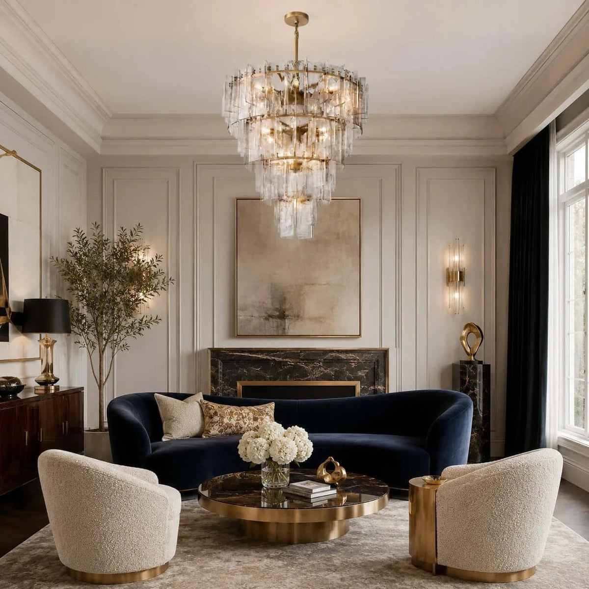 Sculptural Tiered Chandelier in smoke amber cast glass for Dining Room by AUVIELIGHT