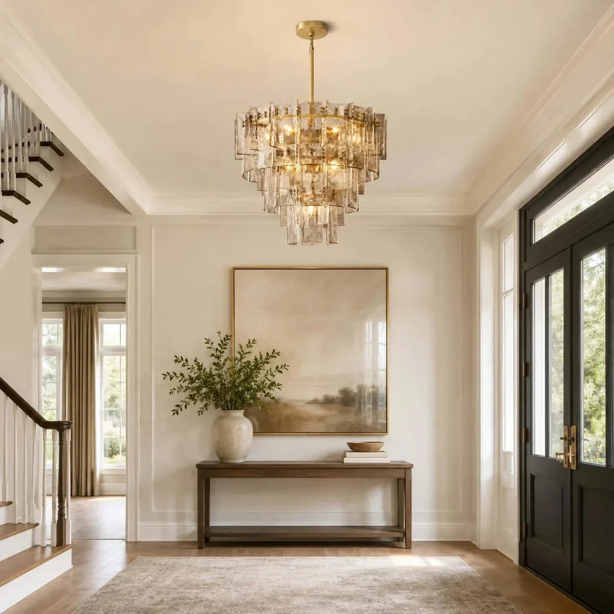 Sculptural Tiered Chandelier in smoke amber cast glass for Dining Room by AUVIELIGHT