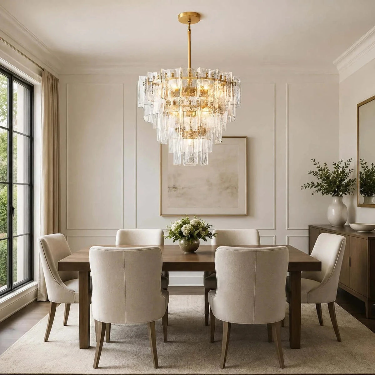 Sculptural Tiered Chandelier in smoke amber cast glass for Dining Room by AUVIELIGHT