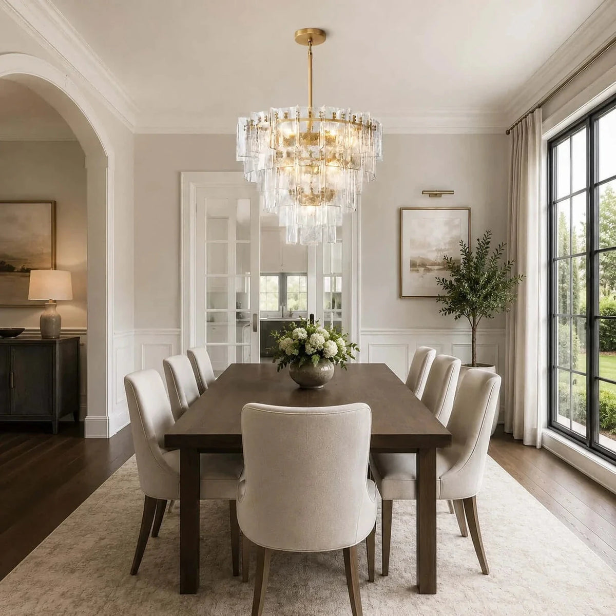 Sculptural Tiered Chandelier in smoke amber cast glass for Dining Room by AUVIELIGHT