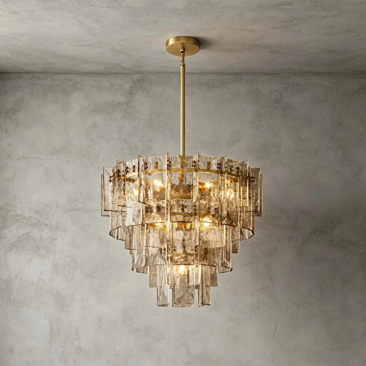 Sculptural Tiered Chandelier in smoke amber cast glass for Dining Room by AUVIELIGHT, Dia 60cm / Dia 23.6" / Smoky Gray