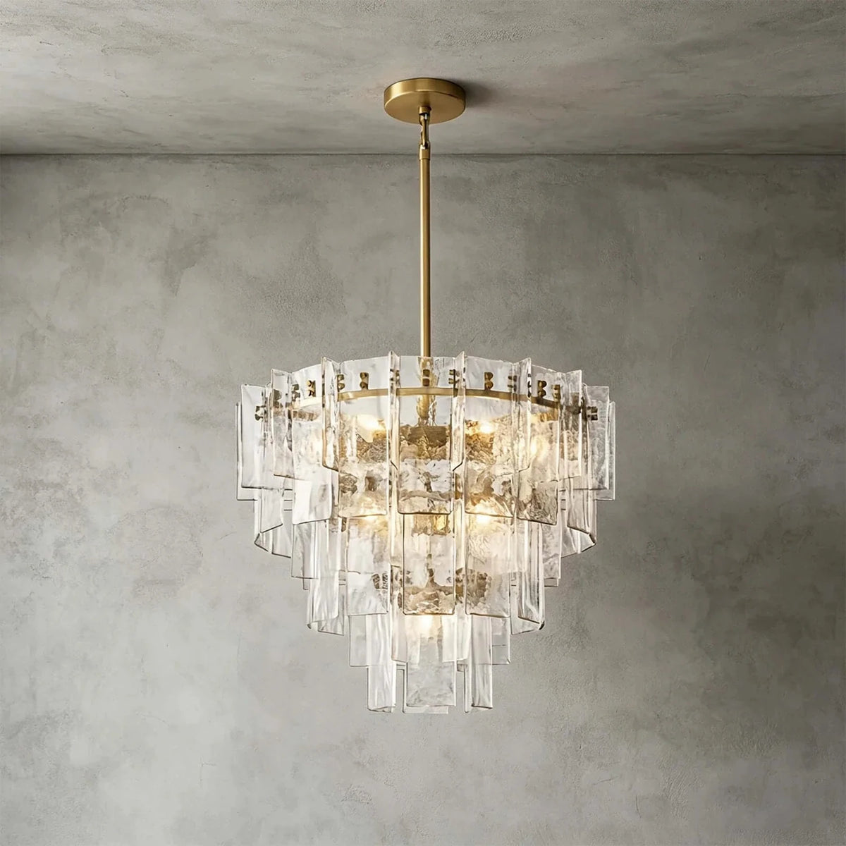 Sculptural Tiered Chandelier in smoke amber cast glass for Dining Room by AUVIELIGHT, Dia 60cm / Dia 23.6" / Clear