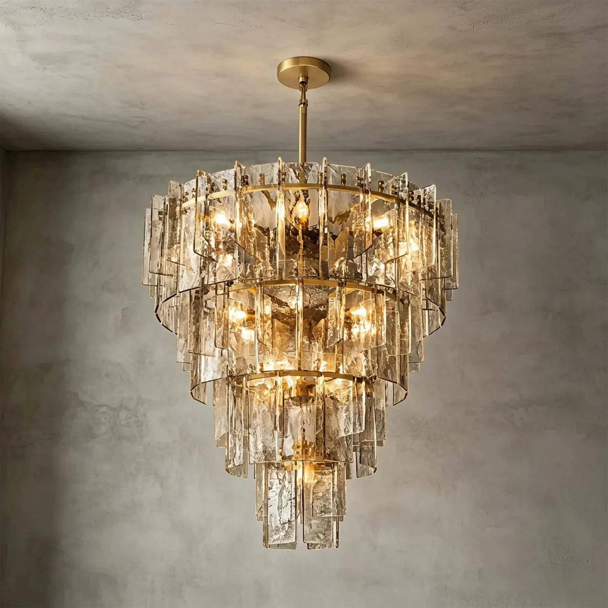 Sculptural Tiered Chandelier in smoke amber cast glass for Dining Room by AUVIELIGHT, Dia 80cm / Dia 31.5" / Smoky Gray