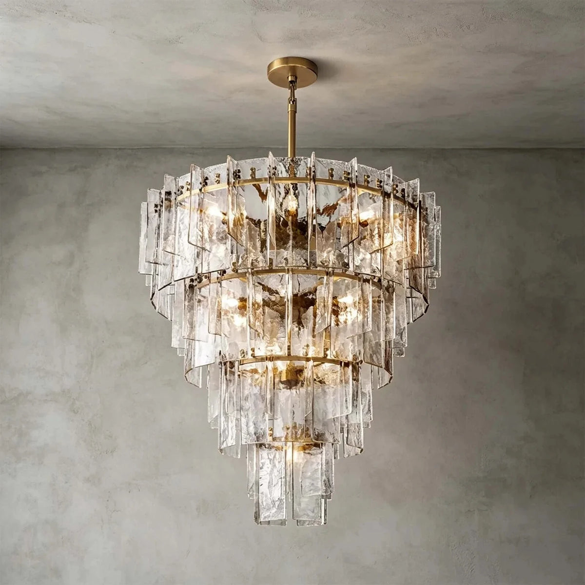 Sculptural Tiered Chandelier in smoke amber cast glass for Dining Room by AUVIELIGHT, Dia 80cm / Dia 31.5" / Clear