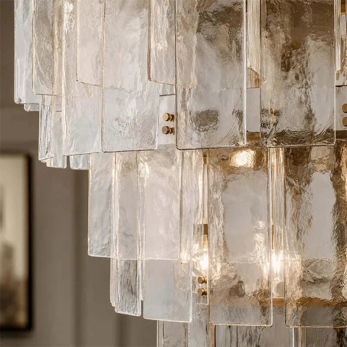 Sculptural Tiered Chandelier in smoke amber cast glass for Dining Room by AUVIELIGHT