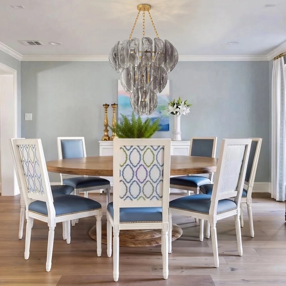 Sculptural Tiered Chandelier in smoke grey murano glass for Dining Room by AUVIELIGHT