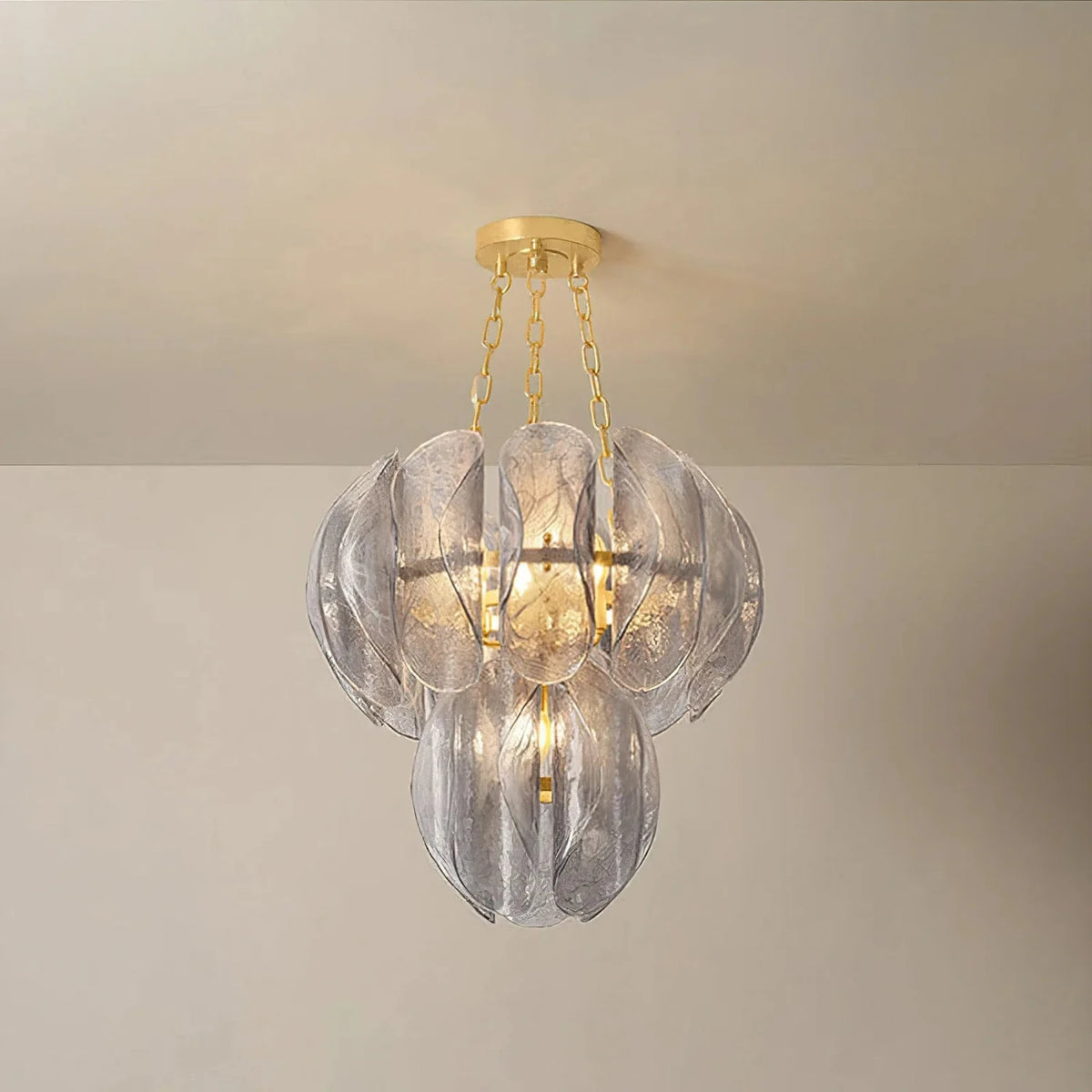 Sculptural Tiered Chandelier in smoke grey murano glass for Dining Room by AUVIELIGHT