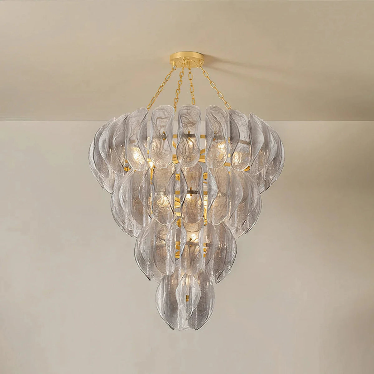 Sculptural Tiered Chandelier in smoke grey murano glass for Dining Room by AUVIELIGHT