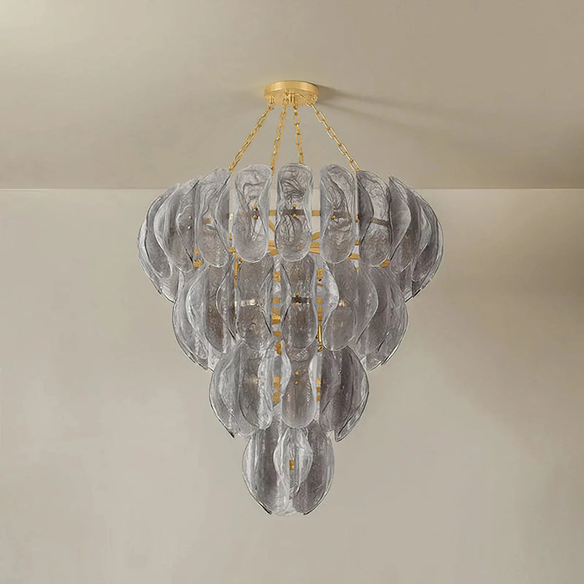 Sculptural Tiered Chandelier in smoke grey murano glass for Dining Room by AUVIELIGHT, ∅ 43.3″ x H 45.3″ / Smoke gray & Gold