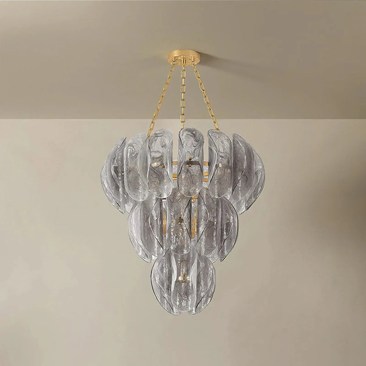 Sculptural Tiered Chandelier in smoke grey murano glass for Dining Room by AUVIELIGHT, ∅ 33.5″ x H 35.4″ / Smoke gray & Gold