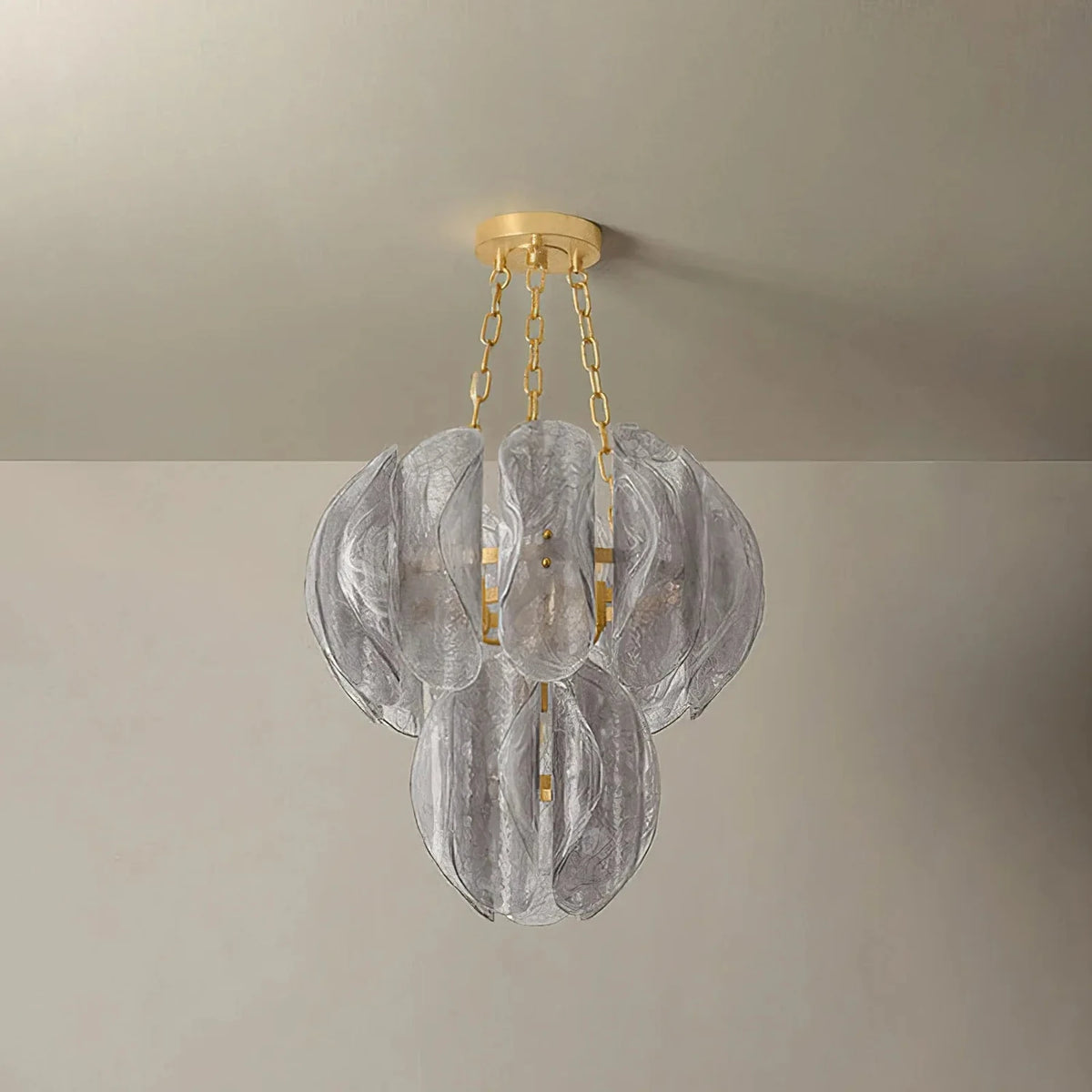 Sculptural Tiered Chandelier in smoke grey murano glass for Dining Room by AUVIELIGHT, ∅ 23.6″ x H 23.6″ / Smoke gray & Gold