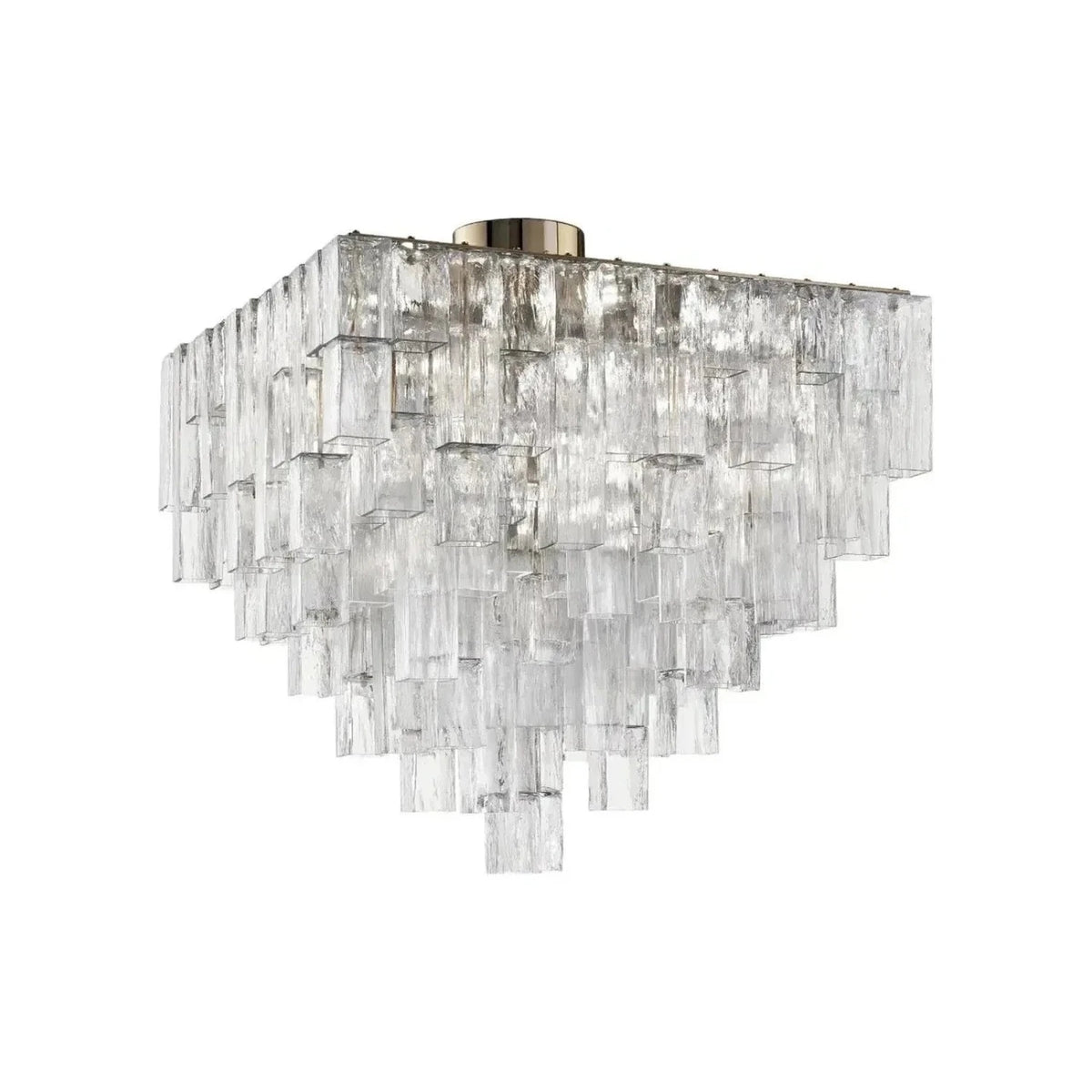Sculptural Tiered Flush Mount in clear ice glass for Low Ceilings by AUVIELIGHT