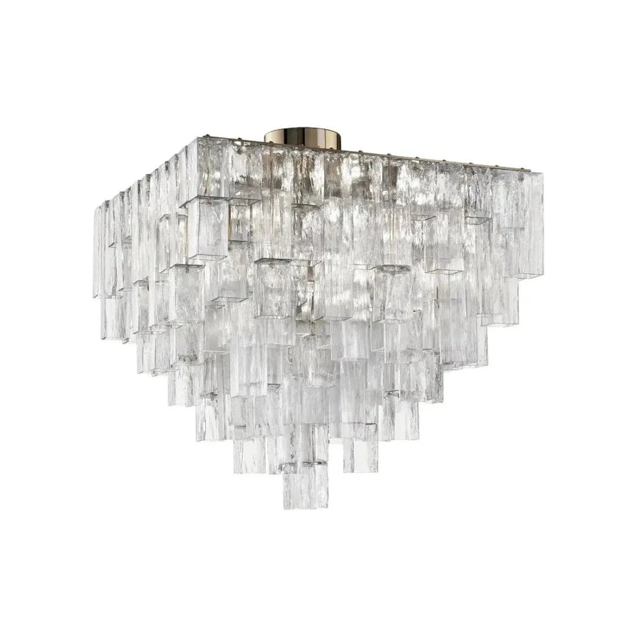 Sculptural Tiered Flush Mount in clear ice glass for Low Ceilings by AUVIELIGHT