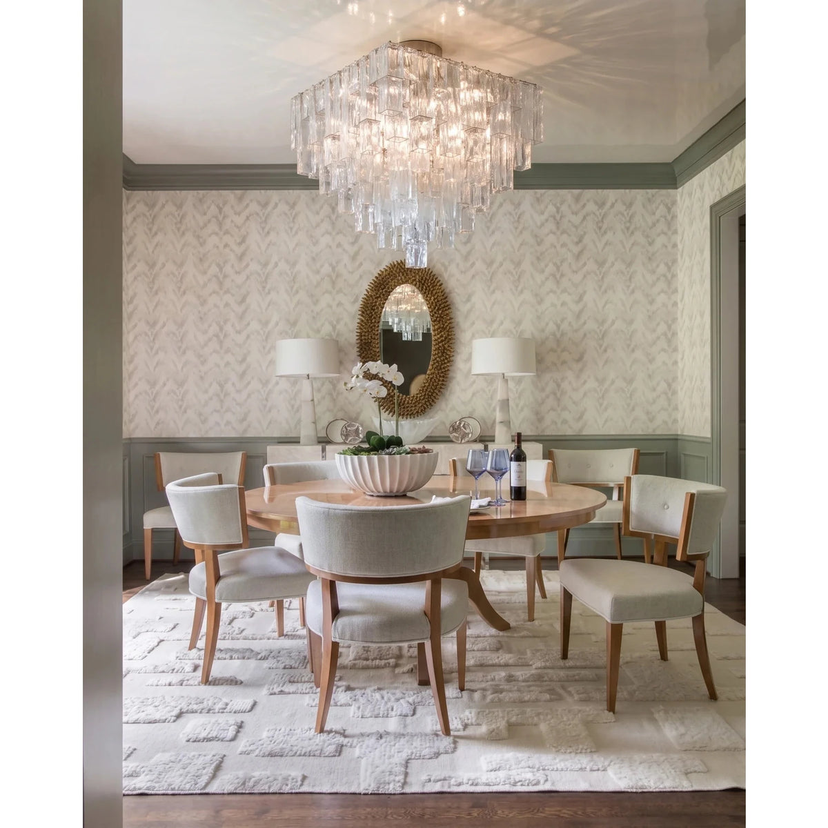 Sculptural Tiered Flush Mount in clear ice glass for Low Ceilings by AUVIELIGHT