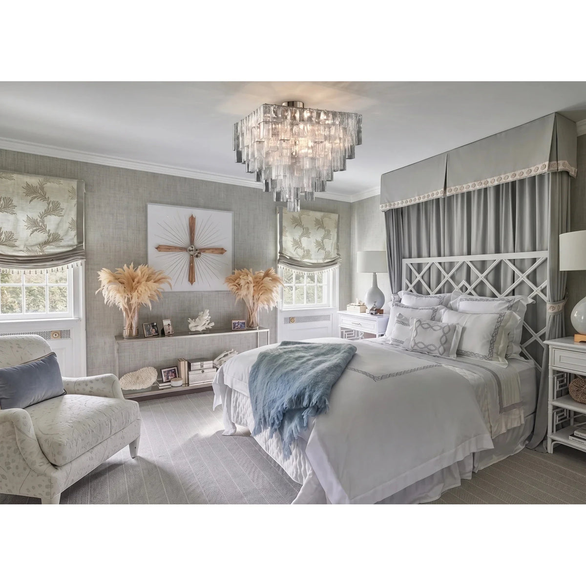 Sculptural Tiered Flush Mount in clear ice glass for Low Ceilings by AUVIELIGHT