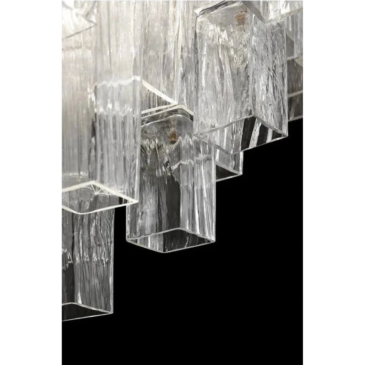 Sculptural Tiered Flush Mount in clear ice glass for Low Ceilings by AUVIELIGHT
