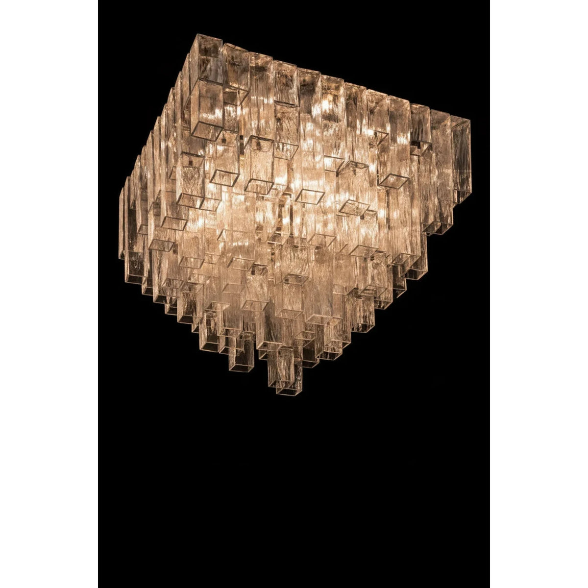 Sculptural Tiered Flush Mount in clear ice glass for Low Ceilings by AUVIELIGHT