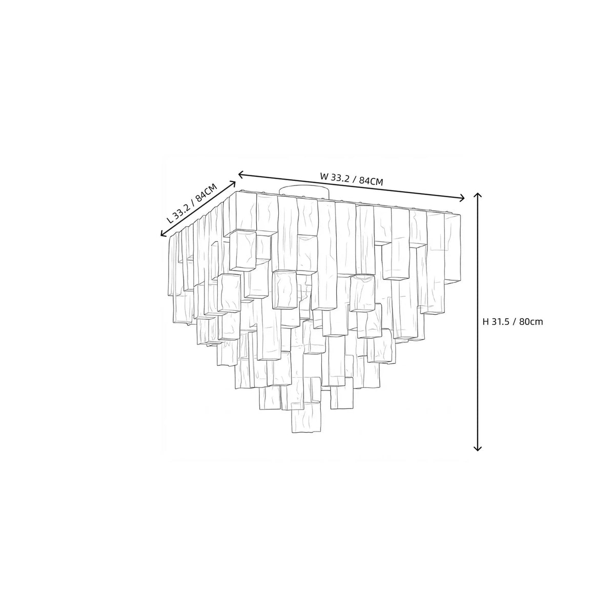 Sculptural Tiered Flush Mount in clear ice glass for Low Ceilings by AUVIELIGHT