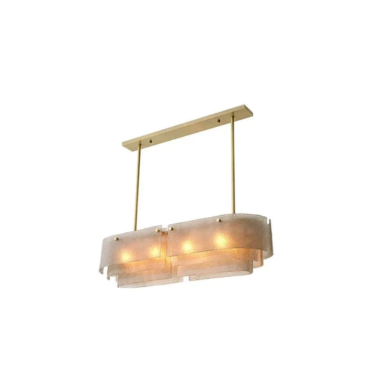 Sculptural Tiered Linear Chandelier in brushed brass for Dining Room by AUVIELIGHT, ∅ 49.3″ x W 16.6″ x H 11.8″ / Smoke gray & brass