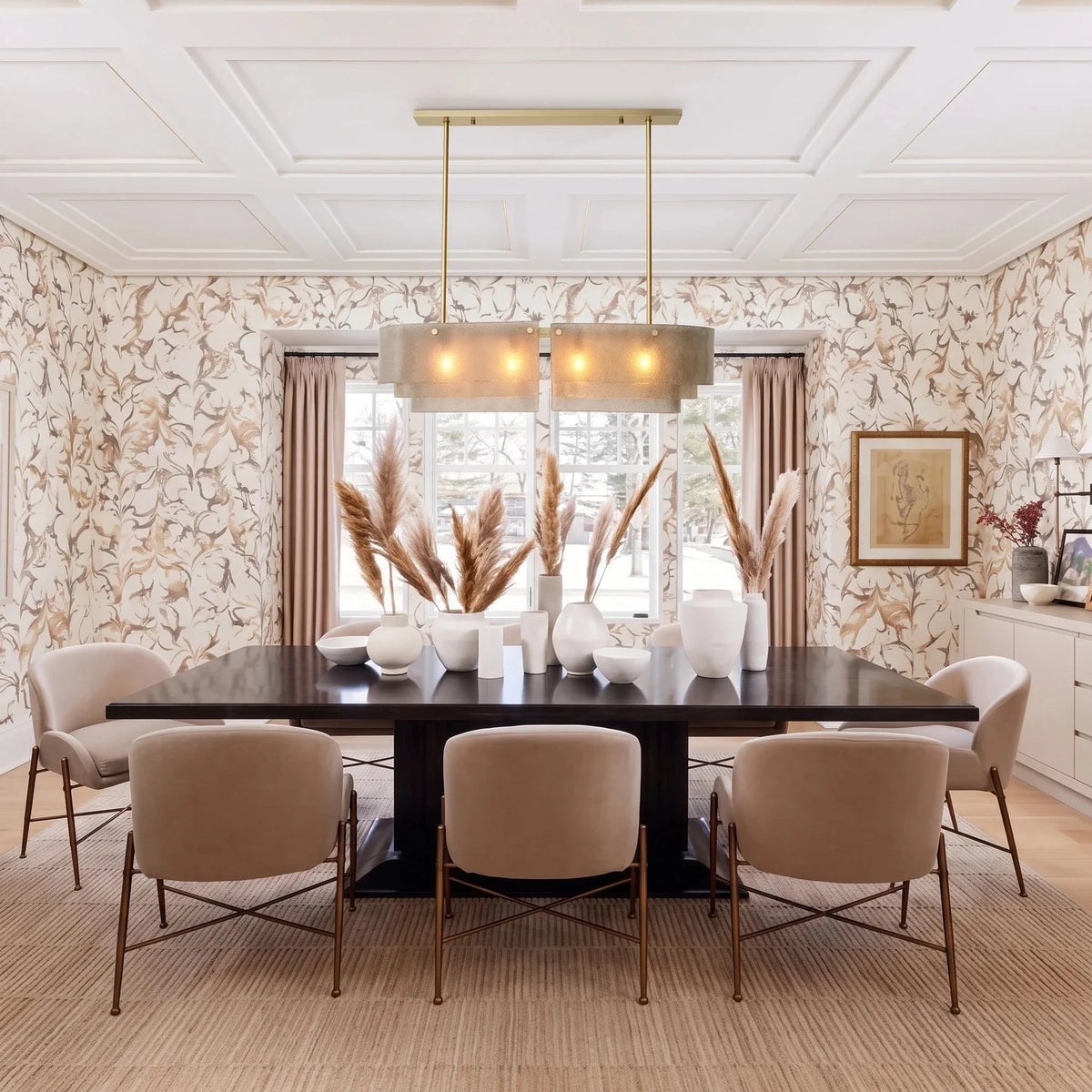 Sculptural Tiered Linear Chandelier in brushed brass for Dining Room by AUVIELIGHT