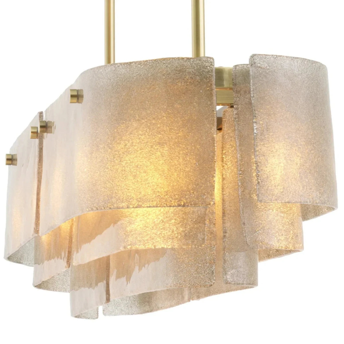 Sculptural Tiered Linear Chandelier in brushed brass for Dining Room by AUVIELIGHT