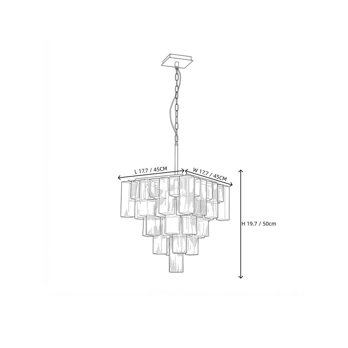 Sculptural Tiered Square Chandelier in blue ice glass for Dining Room by AUVIELIGHT