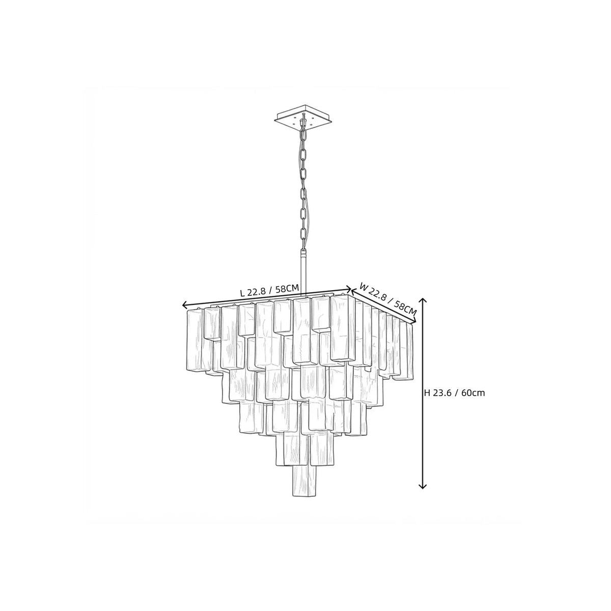 Sculptural Tiered Square Chandelier in blue ice glass for Dining Room by AUVIELIGHT