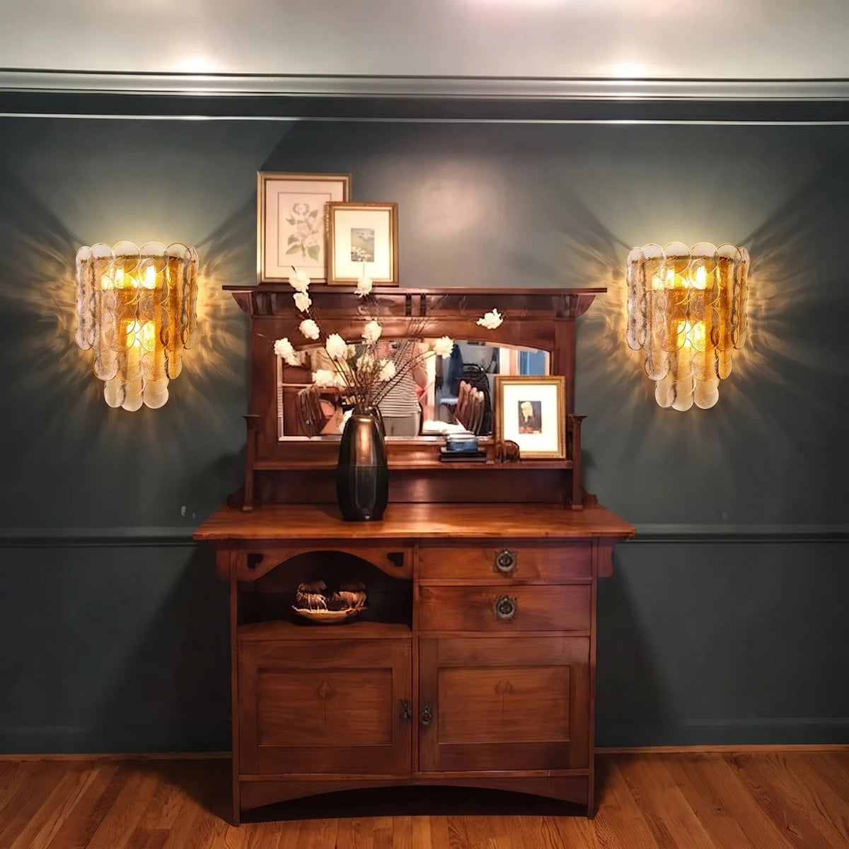Sculptural Tiered Wall Sconce in amber textured glass for Hallway by AUVIELIGHT