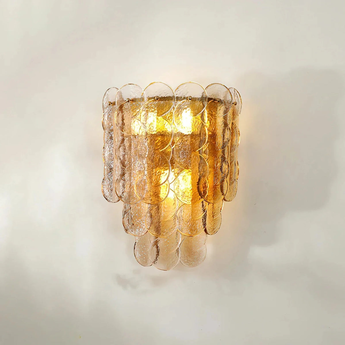 Sculptural Tiered Wall Sconce in amber textured glass for Hallway by AUVIELIGHT