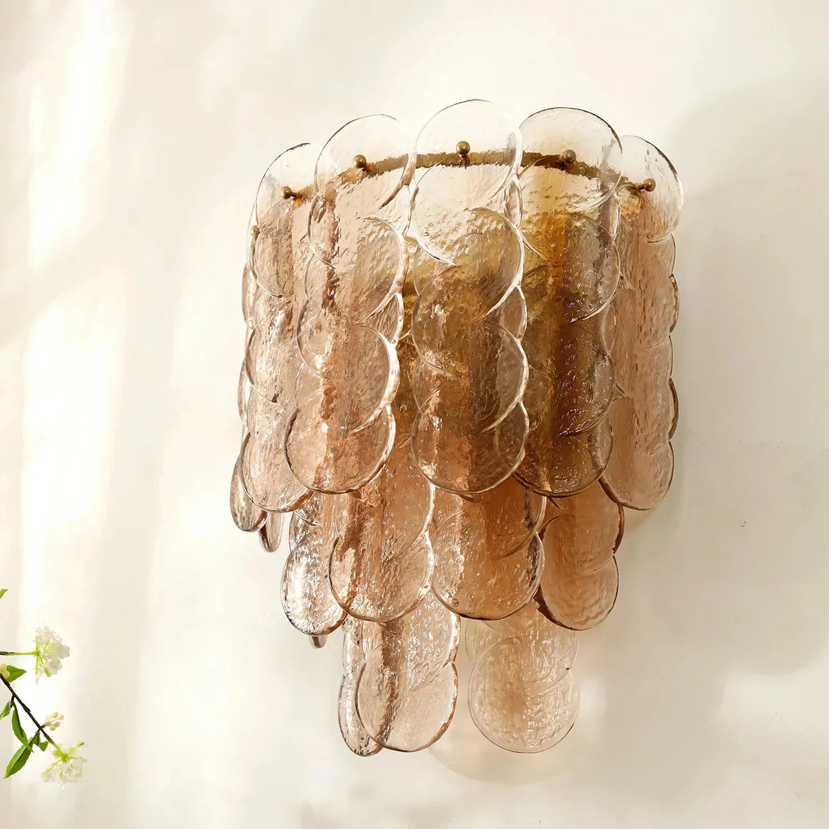 Sculptural Tiered Wall Sconce in amber textured glass for Hallway by AUVIELIGHT