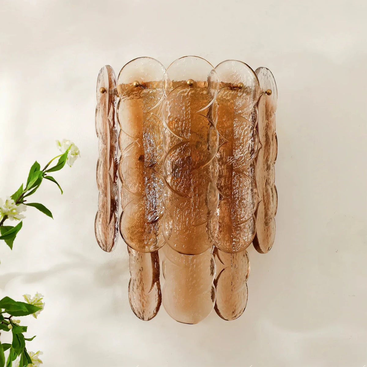 Sculptural Tiered Wall Sconce in amber textured glass for Hallway by AUVIELIGHT