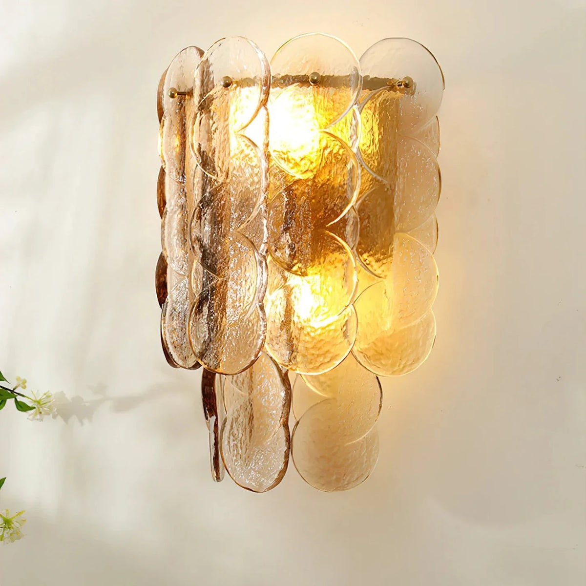 Sculptural Tiered Wall Sconce in amber textured glass for Hallway by AUVIELIGHT