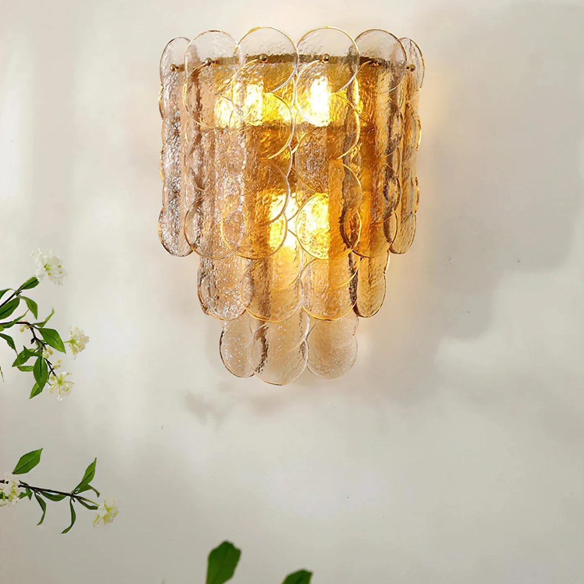 Sculptural Tiered Wall Sconce in amber textured glass for Hallway by AUVIELIGHT, ∅ 11.8″ x H 15″ / Coffee color