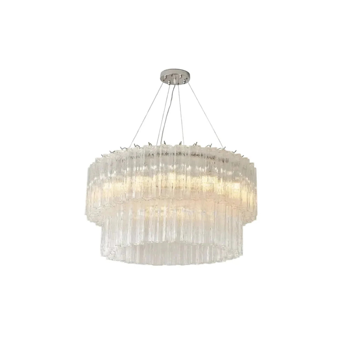 Sculptural Two-Tier Fluted Chandelier in ice glass for Dining Room light fixture by AUVIELIGHT