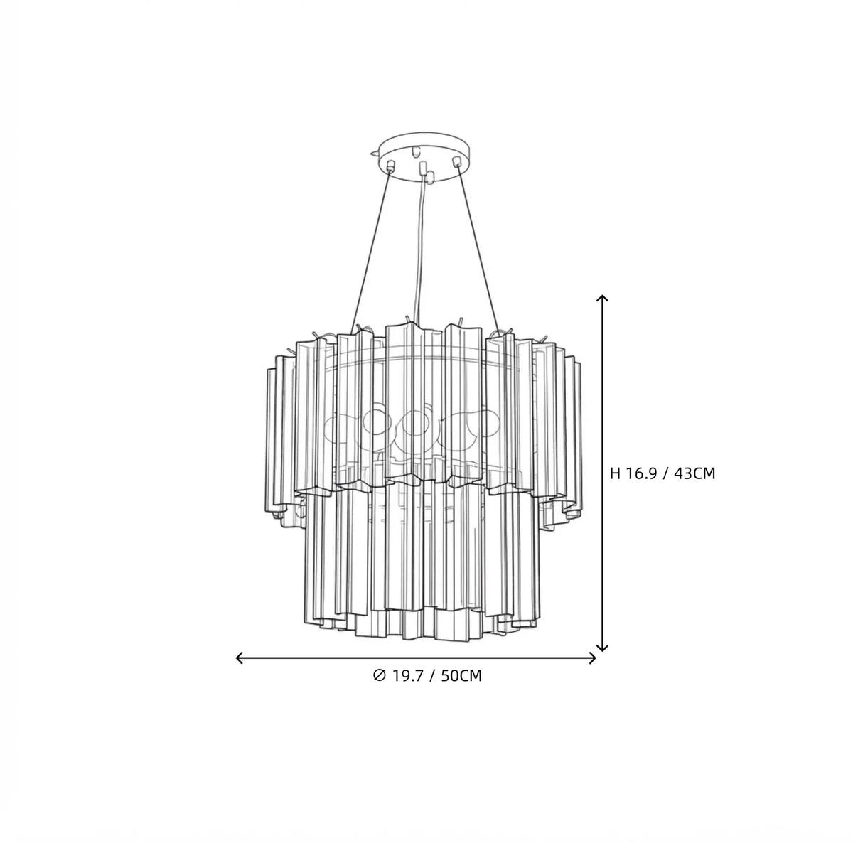 Sculptural Two-Tier Fluted Chandelier in ice glass for Dining Room light fixture by AUVIELIGHT