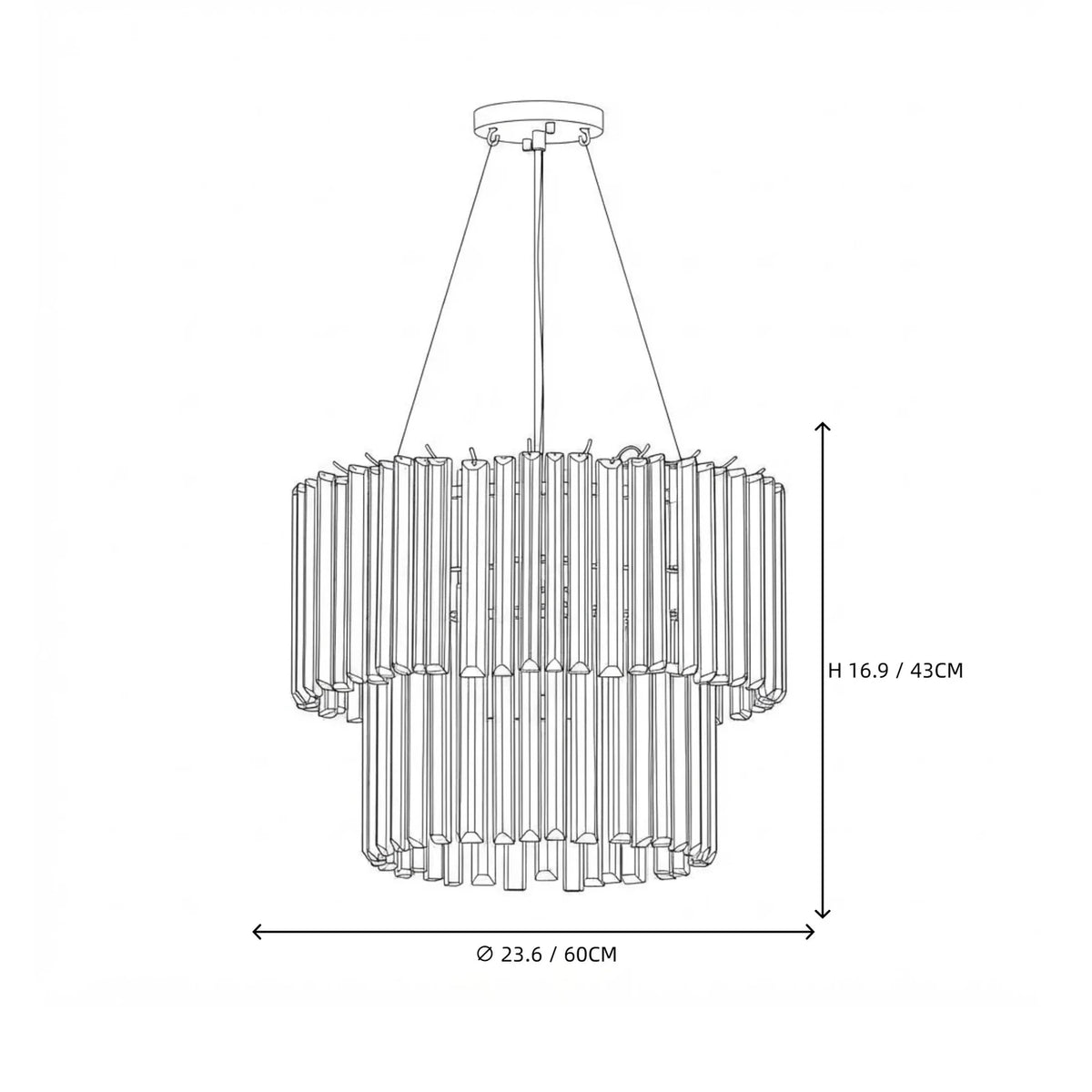 Sculptural Two-Tier Fluted Chandelier in ice glass for Dining Room light fixture by AUVIELIGHT
