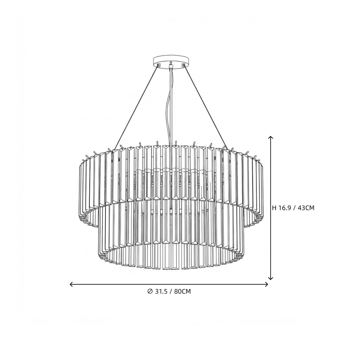Sculptural Two-Tier Fluted Chandelier in ice glass for Dining Room light fixture by AUVIELIGHT