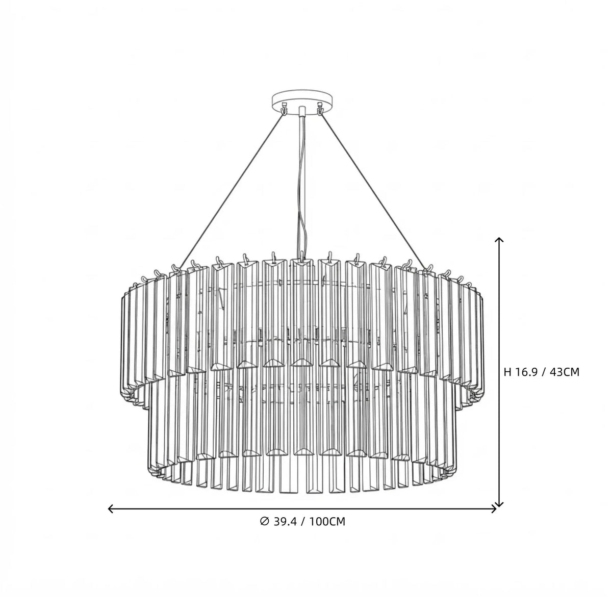 Sculptural Two-Tier Fluted Chandelier in ice glass for Dining Room light fixture by AUVIELIGHT