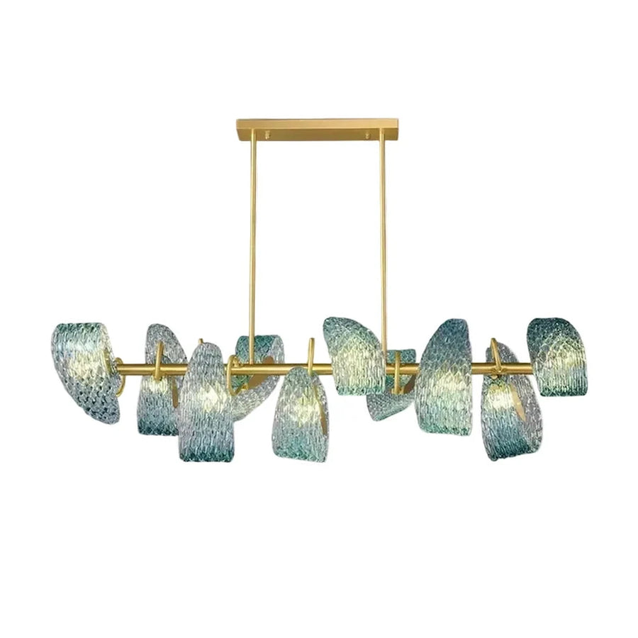 Sculptural Wave Linear Chandelier in textured glass for Dining Room by AUVIELIGHT