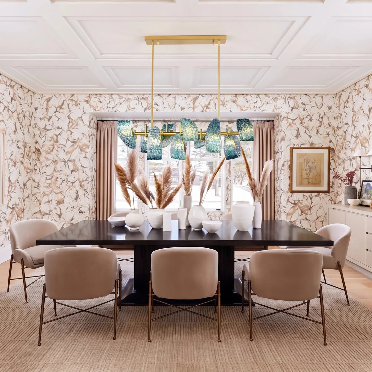 Sculptural Wave Linear Chandelier in textured glass for Dining Room by AUVIELIGHT