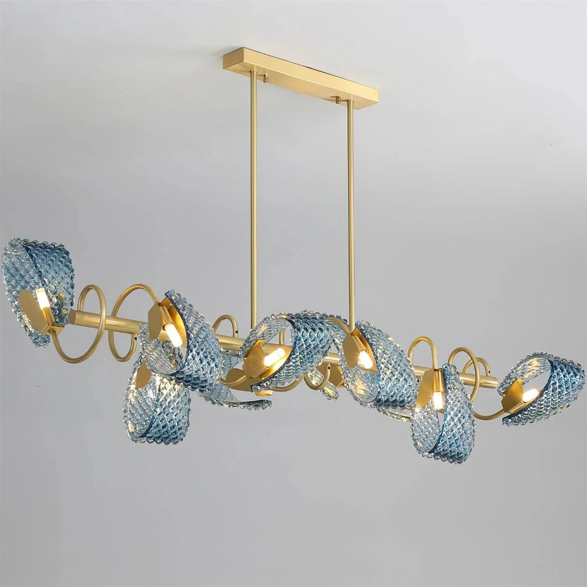 Sculptural Wave Linear Chandelier in textured glass for Dining Room by AUVIELIGHT