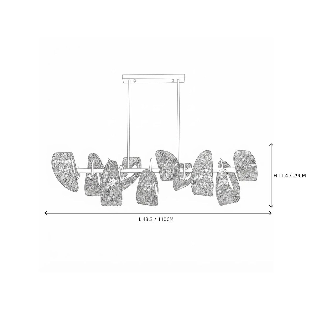 Sculptural Wave Linear Chandelier in textured glass for Dining Room by AUVIELIGHT