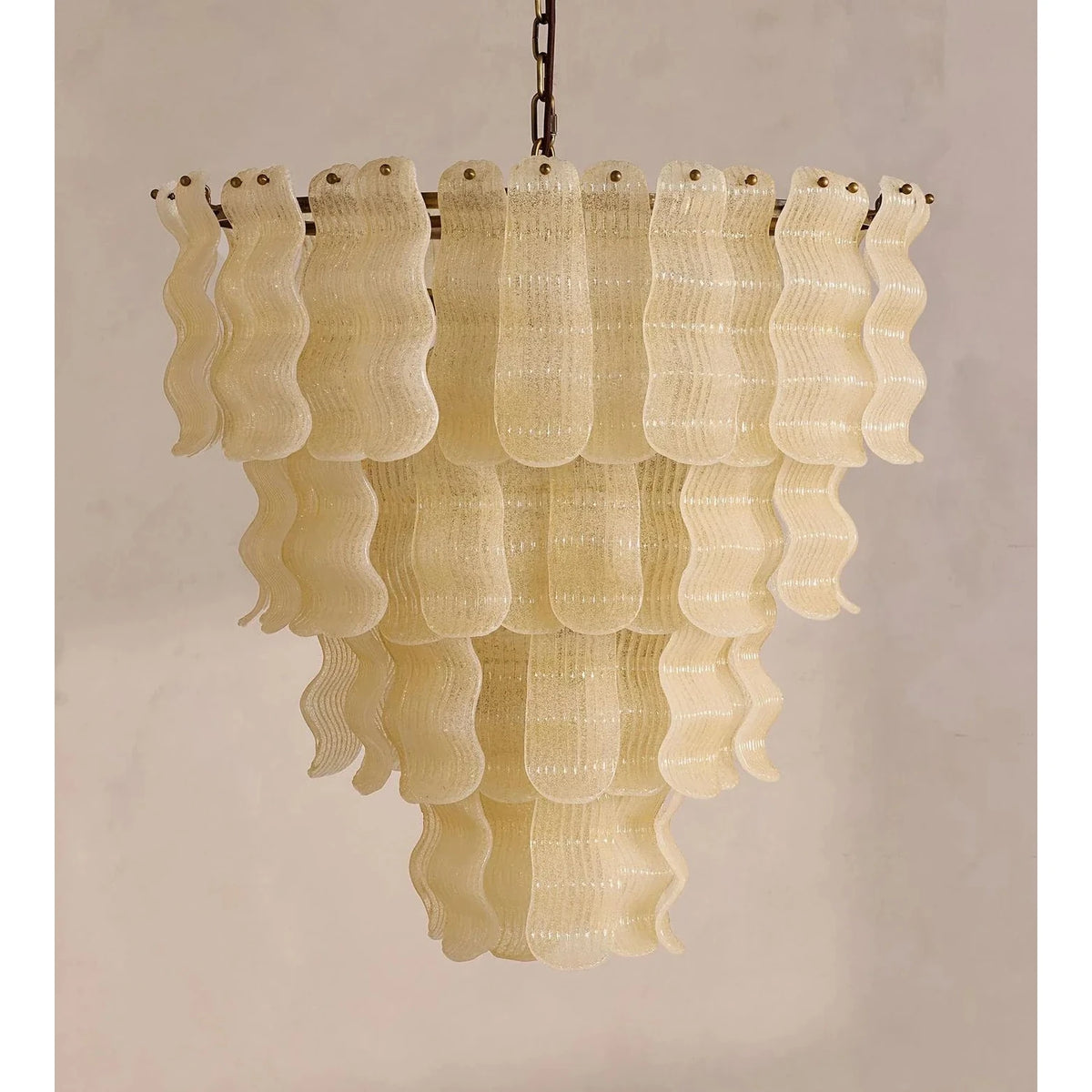 Sculptural Wavy Tiered Chandelier in cream glass for Dining Room by AUVIELIGHT, ∅ 29.5" x H 37.4" / Gold & Yellow