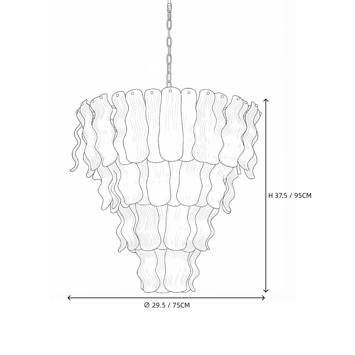 Sculptural Wavy Tiered Chandelier in cream glass for Dining Room by AUVIELIGHT