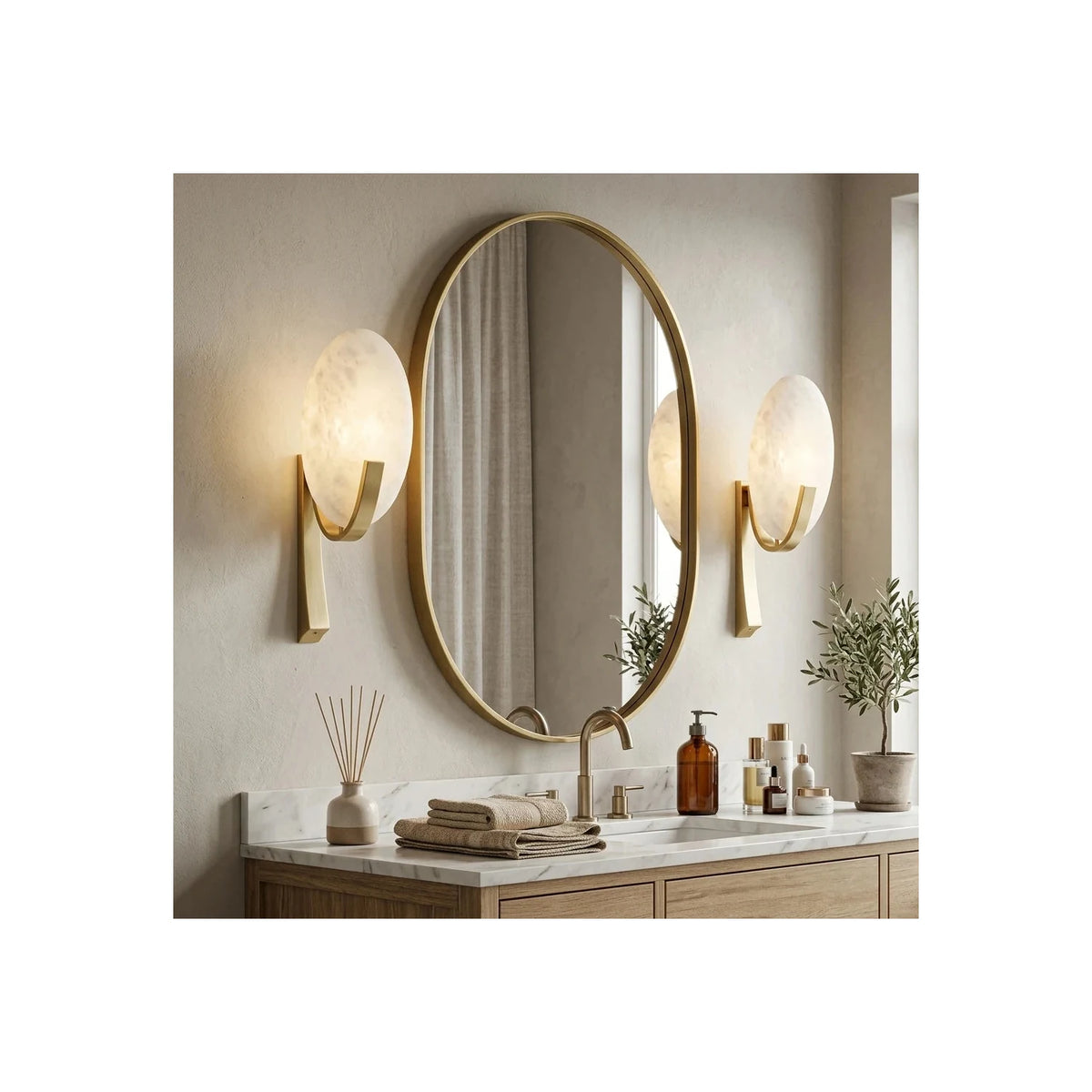 Selene Alabaster Disc Wall Sconce light fixture by AUVIELIGHT