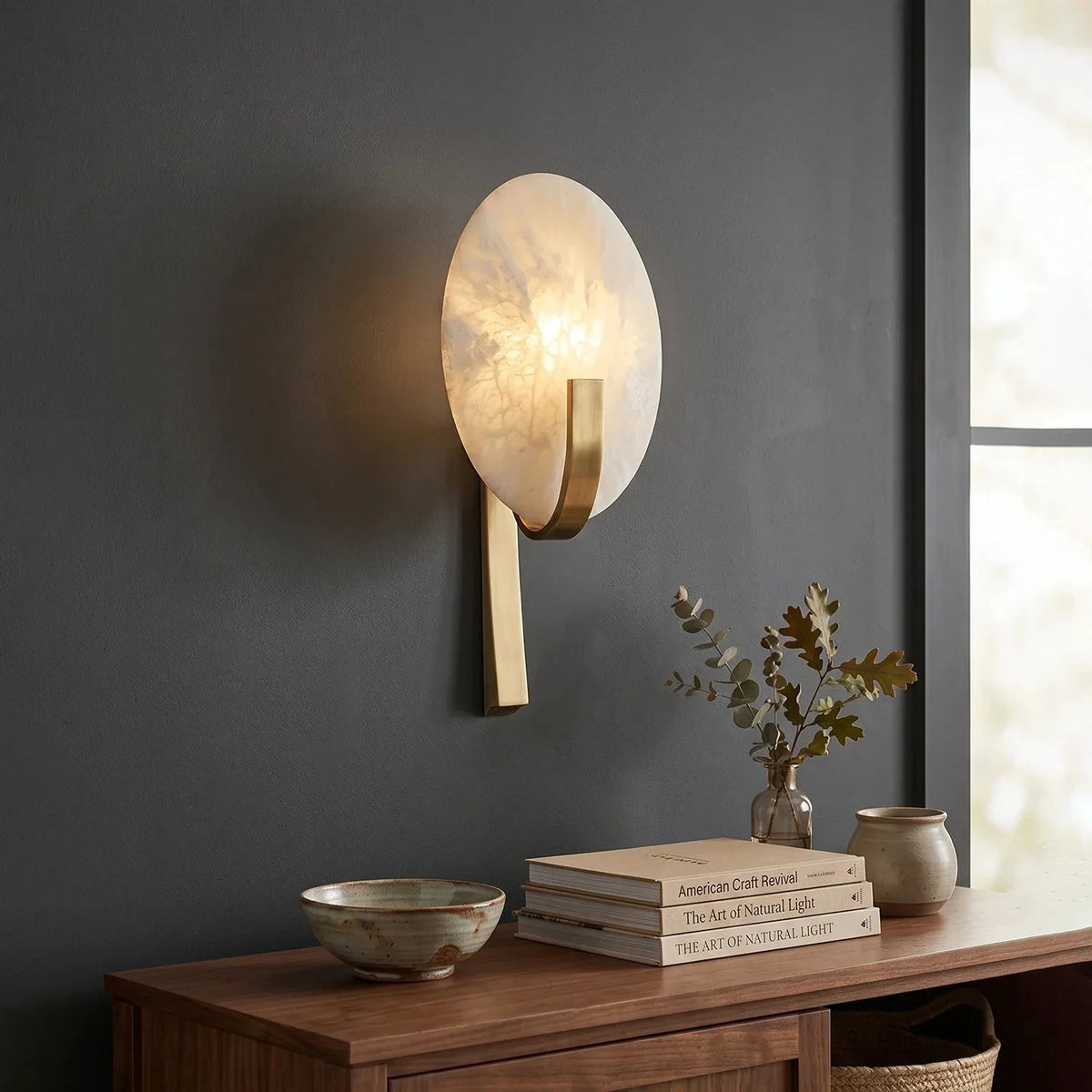 Selene Alabaster Disc Wall Sconce light fixture by AUVIELIGHT