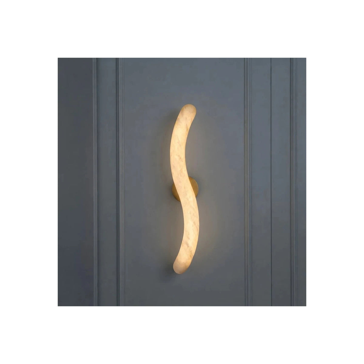 Serpentine Alabaster Wall Sconce light fixture by AUVIELIGHT, W 2.4″ × H 23.7″ / Brass & White