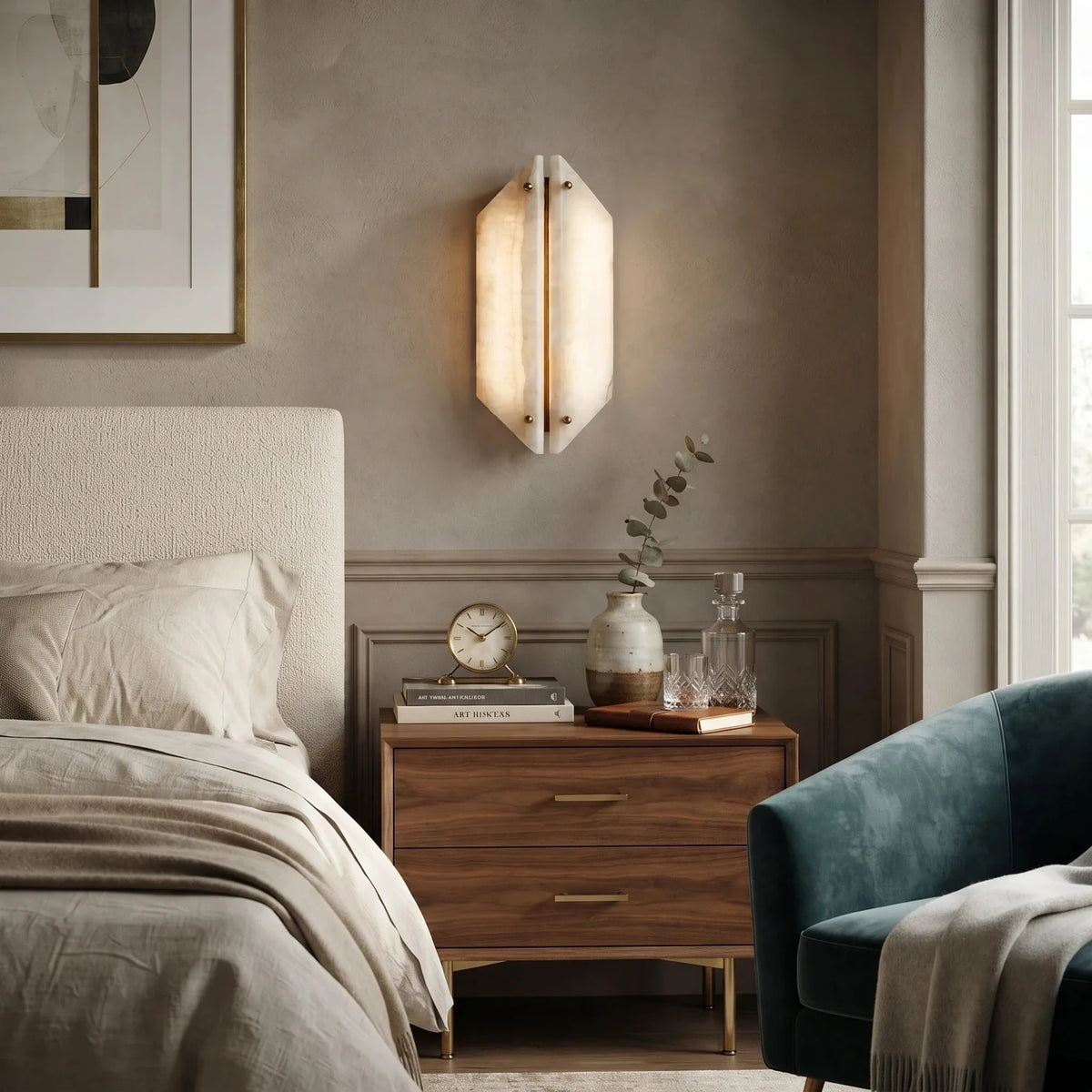 Slab Curved Light in alabaster for Living Room by AUVIELIGHT